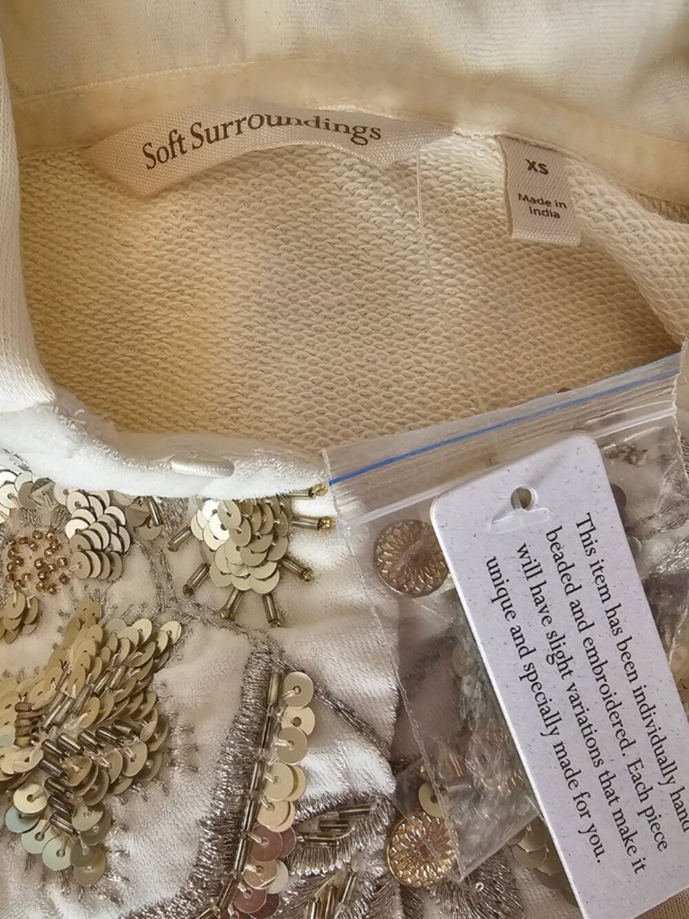 Soft Surroundings Orquesta Tunic Sweatshirt, Cream, Size XS - Picture 3 of 5